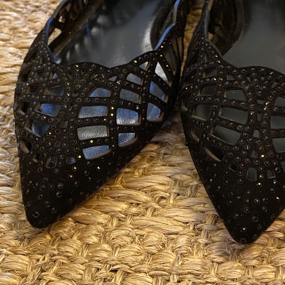 Brand  new Giorgio Armani Women's Black Rhinestone Embellished  Flats Size 38.5 - Picture 2 of 10